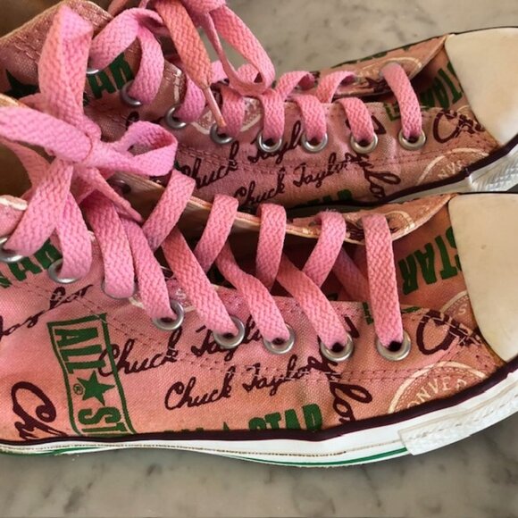 CHUCK TAYLOR ALL STAR CONVERSE Script Ltd Ed High Tops Pink Green Unisex… - Picture 4 of 16